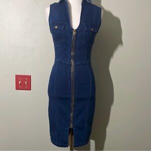 Haute Monde Denim Blue Body Contour Full Zip Up Dress